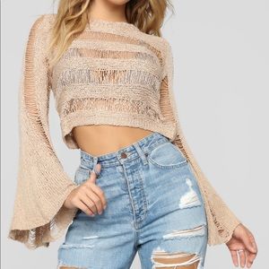 FASHION NOVA | Taupe Crochet Sweater Size S